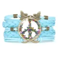Sky blue multi-layer braided bracelet with butterfly peace sign and infinity charm - Sky Blue