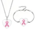 Set collana e bracciale a cuore con nastro rosa per la sensibilizzazione al cancro seno - Stile 10 (60639726)