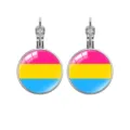 Elegant silver French hook earrings featuring Pansexual pride flag pattern time gems - Pansexual Pride Flag