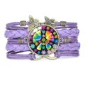 Handmade purple multi-layer woven bracelet with colorful peace sign and butterfly charm - Deep purple