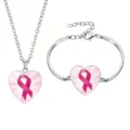 Elegant heart ribbon necklace and bracelet set for breast cancer awareness jewelry set - Style 4 (60639720)