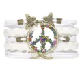 Handmade white multi-layer braided bracelet with a colorful butterfly peace sign charm - White