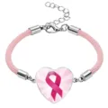Breast cancer awareness jewelry pink ribbon heart pendant pink braided cord bracelet - Pink Ray Heart Style / 20mm / Pink
