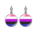 Genderfluid pride flag pattern glass cabochon leverback drop earrings in silver finish - Genderfluid Pride Flag