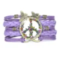 Handmade purple multi-layer braided bracelet featuring a colorful butterfly peace sign - Purple