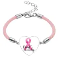 Adjustable pink breast cancer awareness heart bracelet featuring pink ribbon pattern - Breast Cancer Day Style / 20mm / Pink
