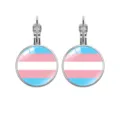 Transgender pride flag pattern glass cabochon leverback earrings in silver finish - Transgender Pride Flag