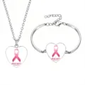Set gioielli collana e bracciale cuore argento nastro rosa sensibilizzazione cancro - Stile 6 (60639722)