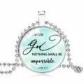 Inspirational silver ball chain necklace with 'Luke 1:37' Bible verse quote pendant - 25mm / Mint Green
