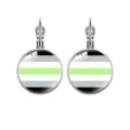 Silver-tone French hook drop earrings with lime green and grey horizontal stripes - Multi-Color Stripe Flag