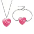 Set collana e bracciale a cuore in argento con nastro rosa per cancro al seno - Stile 7 (60639723)