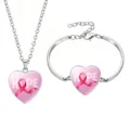 Set collana e bracciale a cuore per la sensibilizzazione al cancro al seno con nastro rosa - Stile 8 (60639724)
