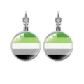 Aromantic pride flag pattern time gem earrings with French hooks in silver finish. - Aromantic Pride Flag