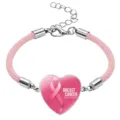 Pink cord heart bracelet featuring a breast cancer awareness ribbon design on pendant - Slogan Heart Style / 20mm / Pink