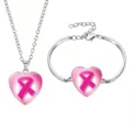 Set di collana e bracciale con cuore e nastro rosa per sensibilizzazione cancro - Stile 9 (60639725)