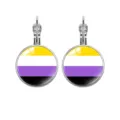 Non-binary pride flag round glass cabochon drop earrings with silver lever back hooks - Non-binary Pride Flag