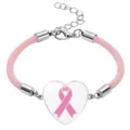 Breast cancer awareness heart charm bracelet with pink ribbon and woven cord strap. - Breast Cancer Awareness / 20mm / Pink