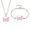 Set collana e bracciale cuore rosa nastro consapevolezza cancro al seno in argento - Stile 11 (60639727)