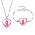 Set collana e bracciale cuore con nastro rosa per la sensibilizzazione al cancro al seno - Stile 12 (60639728)