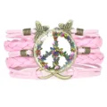 Handmade pink braided bracelet with colorful butterfly peace sign centerpiece - Pink