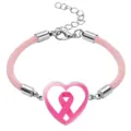 Breast cancer awareness pink ribbon heart bracelet with durable braided pink rope. - Classic Pink Ribbon Style / 20mm / Pink