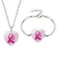 Elegante set di collana e bracciale a cuore con nastro rosa per la ricerca sul cancro al seno - Stile 14 (60639730)