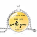 Silver ball chain necklace with 'Do Not Fear' Isaiah 41:10 bible quote pendant - 25mm / Bright yellow