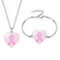 Set di collana e bracciale a cuore con nastro rosa per sensibilizzazione tumore al seno - Stile 15 (60639731)
