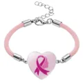 Breast cancer awareness pink rope bracelet with heart pendant and ribbon symbol - Women Profile Care Style / 20mm / Pink