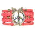Handmade red multi-layer braided bracelet featuring butterfly peace sign and infinity symbol - Red