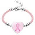 Pink ribbon heart bracelet for breast cancer awareness with Survivor text engraving - SURVIVOR Style / 20mm / Pink