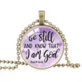 Inspirational Psalm 46:10 bible verse pendant necklace with purple watercolor design - 25mm / Purple