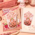 Notas adhesivas con forma de té con leche y fresas para papelería escolar kawaii - 草莓珍珠奶茶杯