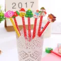 Set of Christmas cartoon pencils with cute festive erasers for kids' stationery gifts - Christmas Style / With Eraser
