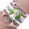 Multilayer woven bracelet with poodle dog glass gem charm and silver heart infinity pendants - 12008703 (Poodle-Pink White)