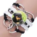 Multilayer braided bracelet with Rottweiler puppy glass dome and heart infinity charms - 12008710 (Rottweiler-Black White)