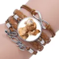 Handmade multi-layer woven leather bracelet with golden retriever dog time gem - 12008713 (Golden Retriever-Retro Brown)