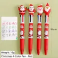 Weihnachts-4-Farben-Kugelschreiber mit Weihnachtsmann-Aufsatz in Rot Design - Weihnachtsmann 3D-Aufsatz / Kugel 0,5 mm / Roter Schaft