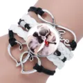 Multilayer woven bracelet with pug dog photo cabochon and Love charm - 12008715 (Pug-Black White)