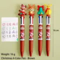 Weihnachts-4-Farben-Kugelschreiber mit Rentier- und Glockenaufsatz, braun, 16 cm - Rentier/Glocke 3D-Aufsatz / Kugel 0,5 mm / Brauner Schaft