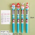 Weihnachts-Cartoon-Kugelschreiber-Set mit 4 Farben und Schneemann-Motiven - Schneemann/Rentier 3D-Aufsatz / Kugel 0,5 mm / Blauer Schaft