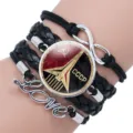 Multi-layer leather bracelet with Soviet CCCP glass dome pendant and love charm fashion jewelry - 25mm Black Color / Up House Balloon