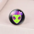 Macro view of a cute green alien cartoon ring with colorful flower crown cabochon - Adjustable Open / Style 4 (67006904)