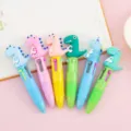 Set van 6 leuke 3D-dinosaurus meerkleurige balpennen met 4 inktkleuren voor scholieren - Dinosaurus