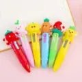 Set van 6 kleurrijke 4-kleuren pennen met leuke cartoonfruit toppers voor op school. - Fruit Serie