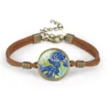 Vintage handmade suede rope bracelet featuring Van Gogh's Irises painting time gem - Irises (#01)
