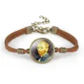 Close-up of Van Gogh self-portrait glass pendant on adjustable brown velvet bracelet - Self-Portrait (#03)
