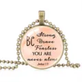 Inspirational quote bronze pendant necklace featuring Joshua 1:9 bible verse on bead chain - 25mm / Flesh Pink