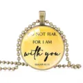 Inspirational quote pendant necklace with Isaiah 41:10 bible verse in bronze finish - 25mm / Bright yellow
