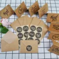 Detailed view of assorted kraft thank you cards, matching envelopes and stickers - Brown (Kraft Paper) / 8 Sheets/Set